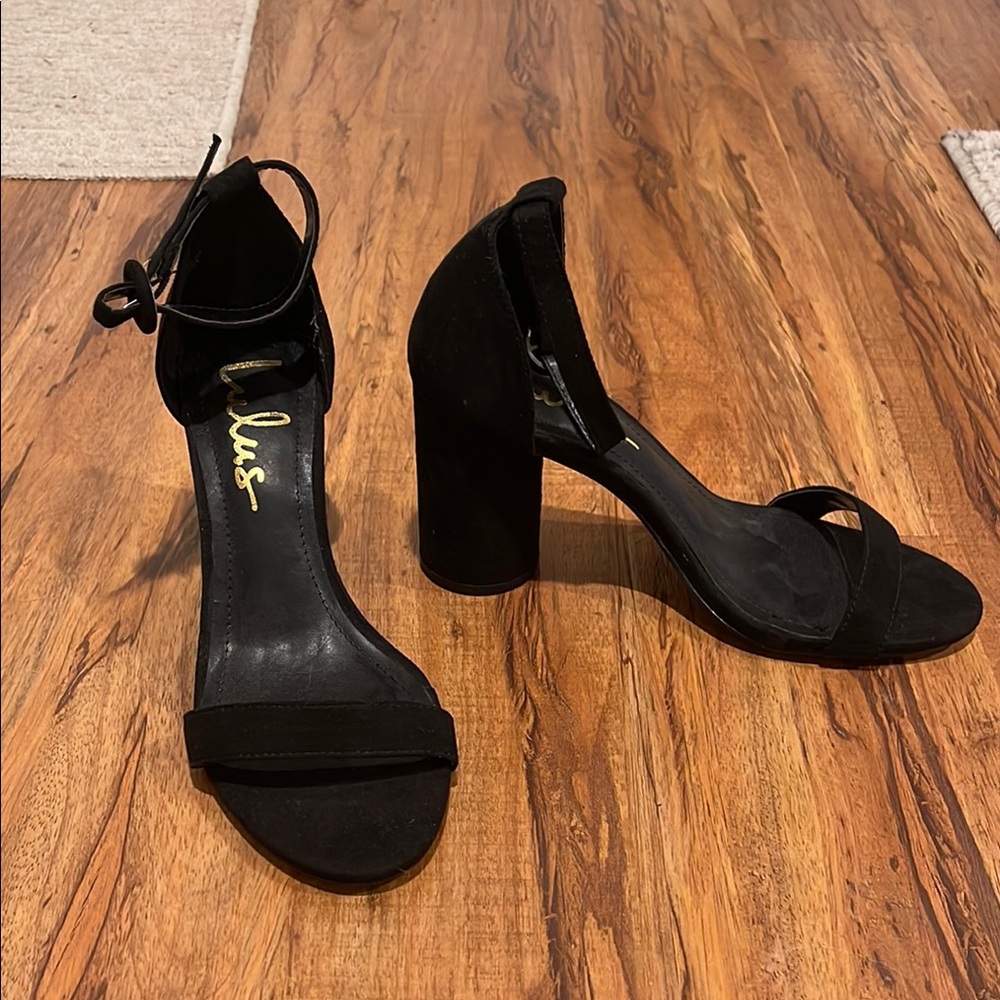 Lulu's Black Suede Ankle-Tie Block Heels